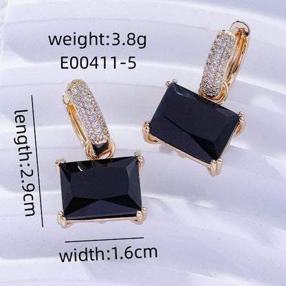 1 Pair Sweet Simple Style Shiny Square Heart Shape Rectangle Inlay Copper Zircon Drop Earrings