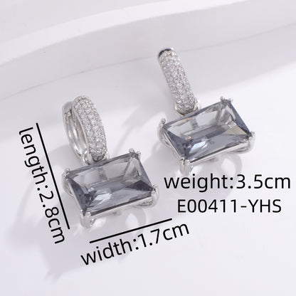 1 Pair Sweet Simple Style Shiny Square Heart Shape Rectangle Inlay Copper Zircon Drop Earrings