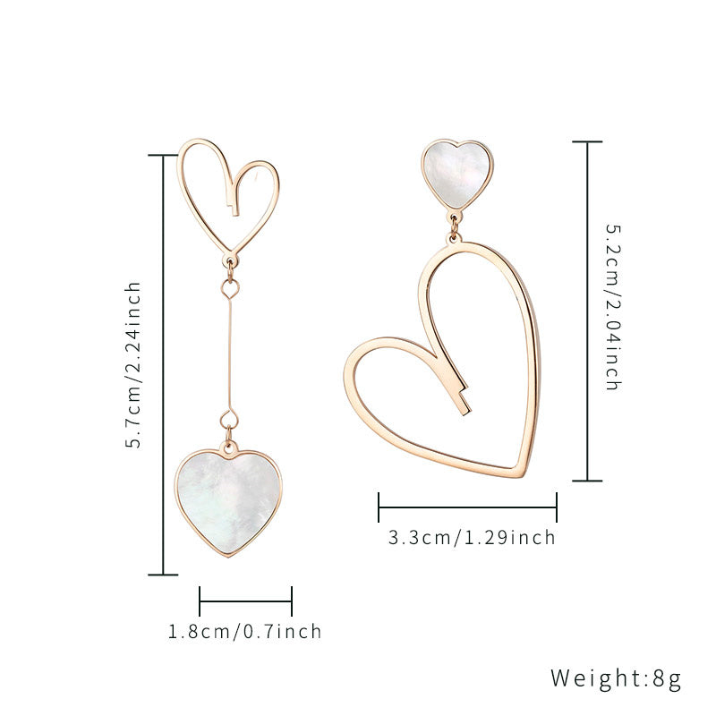 1 Pair Exaggerated Sweet Heart Shape Plating Inlay Stainless Steel Shell Rose Gold Plated Drop Earrings