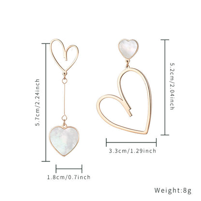 1 Pair Exaggerated Sweet Heart Shape Plating Inlay Stainless Steel Shell Rose Gold Plated Drop Earrings