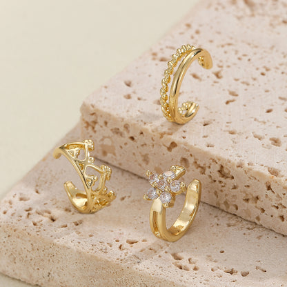 Elegant Lady Heart Shape Crown Copper Plating Inlay Zircon Gold Plated Ear Cuffs