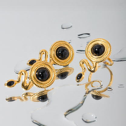Retro Snake Stainless Steel Plating 18k Gold Plated Rings Earrings