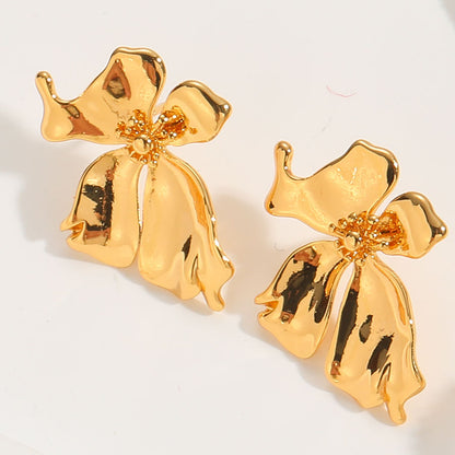 1 Pair Elegant Korean Style Flower Plating Inlay Copper Zircon 14k Gold Plated White Gold Plated Drop Earrings