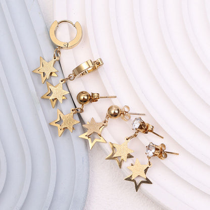 3 Pieces Set Cute Sweet Star Plating Stainless Steel Drop Earrings