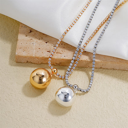 Ig Style Simple Style Round Ball Copper Plating White Gold Plated Gold Plated Pendant Necklace