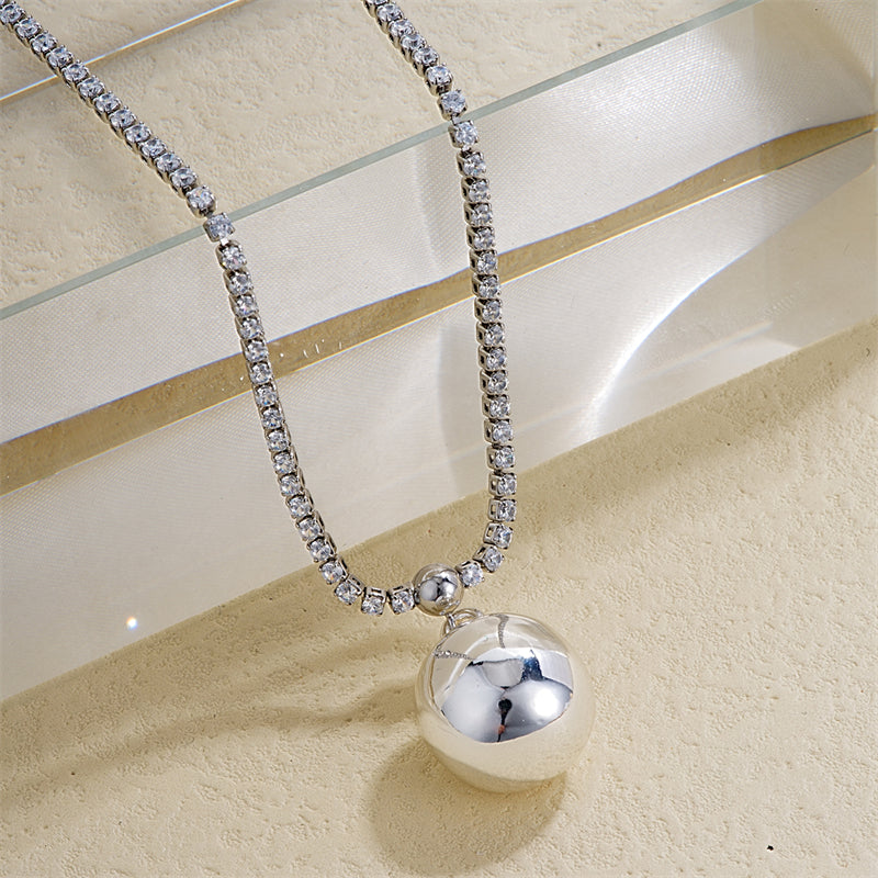 Ig Style Simple Style Round Ball Copper Plating White Gold Plated Gold Plated Pendant Necklace