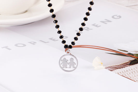 Wholesale Cartoon Style Cartoon Character Stainless Steel Titanium Steel Beaded Pendant Necklace