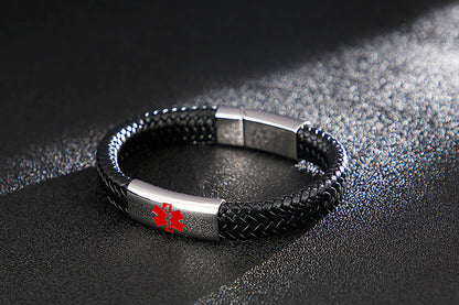 Hip-hop Retro Color Block Pu Leather Titanium Steel Braid Men's Bangle