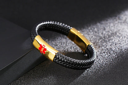 Hip-hop Retro Color Block Pu Leather Titanium Steel Braid Men's Bangle