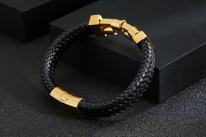 Hip-hop Retro Color Block Pu Leather Titanium Steel Plating Gold Plated Men's Bangle