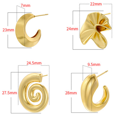 1 Pair Casual Vintage Style Simple Style C Shape U Shape Pentagram Plating Copper 18k Gold Plated Ear Studs