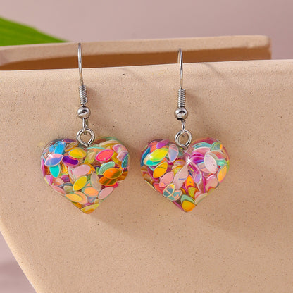 1 Pair Shiny Heart Shape Synthetic Resin Zinc Alloy Drop Earrings