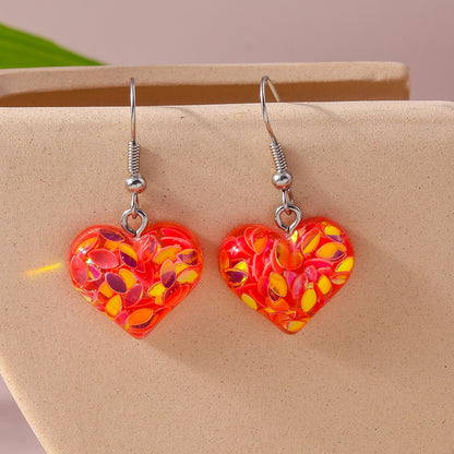 1 Pair Shiny Heart Shape Synthetic Resin Zinc Alloy Drop Earrings