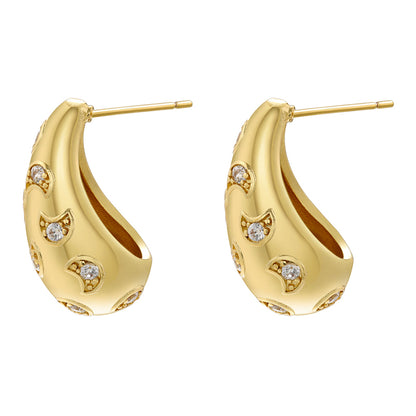 1 Pair Ig Style Casual Simple Style Water Droplets Plating Inlay Copper Zircon 18k Gold Plated Ear Studs