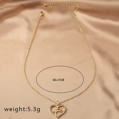 Sweet Korean Style Electrocardiogram Heart Shape Wings Rhinestones Pearl Alloy Wholesale Pendant Necklace