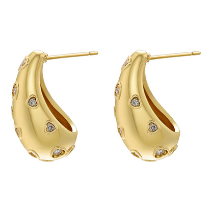 1 Pair Simple Style Streetwear Water Droplets Plating Inlay Copper Zircon 18k Gold Plated Ear Studs