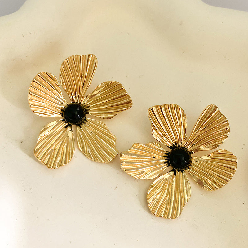 1 Pair Elegant Classic Style Flower Plating Stainless Steel Gold Plated Ear Studs