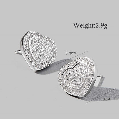 1 Pair Cute Sweet Triangle Heart Shape Plating Inlay Sterling Silver Zircon White Gold Plated Rhodium Plated Ear Studs