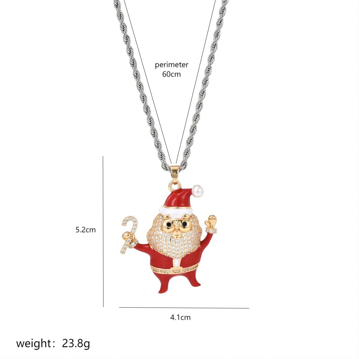 Christmas Streetwear Santa Claus Copper Enamel Plating Inlay Pearl Zircon 18k Gold Plated Pendant Necklace