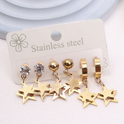 3 Pieces Set Cute Sweet Star Plating Stainless Steel Drop Earrings