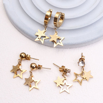 3 Pieces Set Cute Sweet Star Plating Stainless Steel Drop Earrings