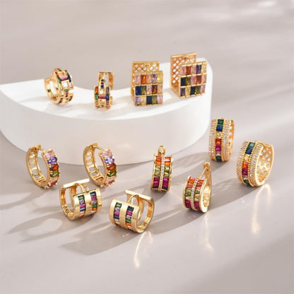 1 Pair Luxurious Shiny Circle Square Plating Inlay Copper Zircon 18k Gold Plated Earrings