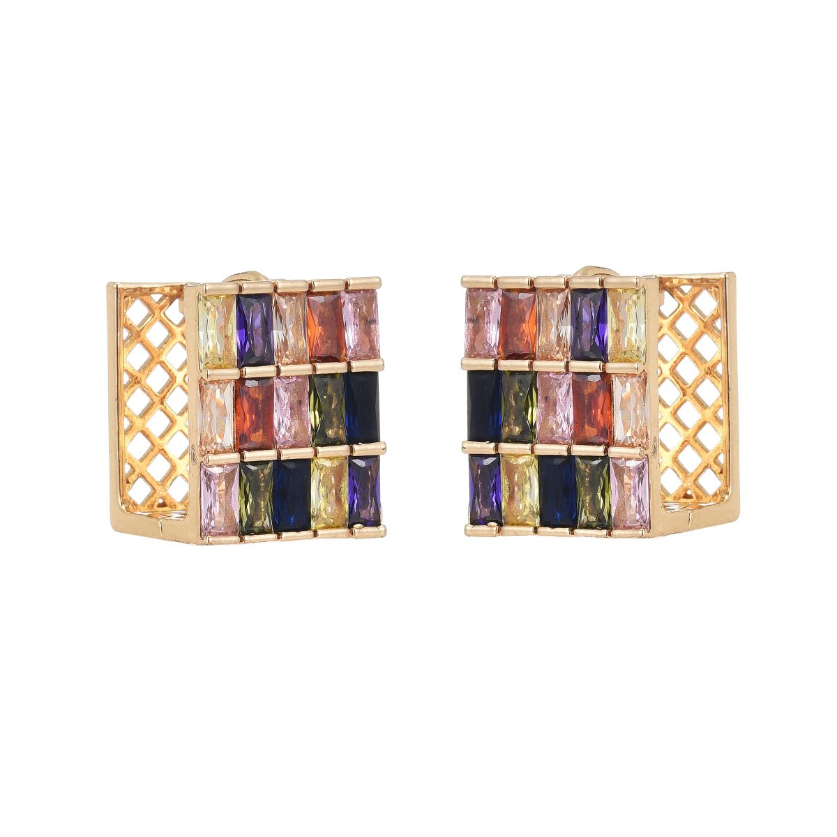 1 Pair Luxurious Shiny Circle Square Plating Inlay Copper Zircon 18k Gold Plated Earrings