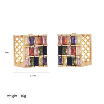1 Pair Luxurious Shiny Circle Square Plating Inlay Copper Zircon 18k Gold Plated Earrings