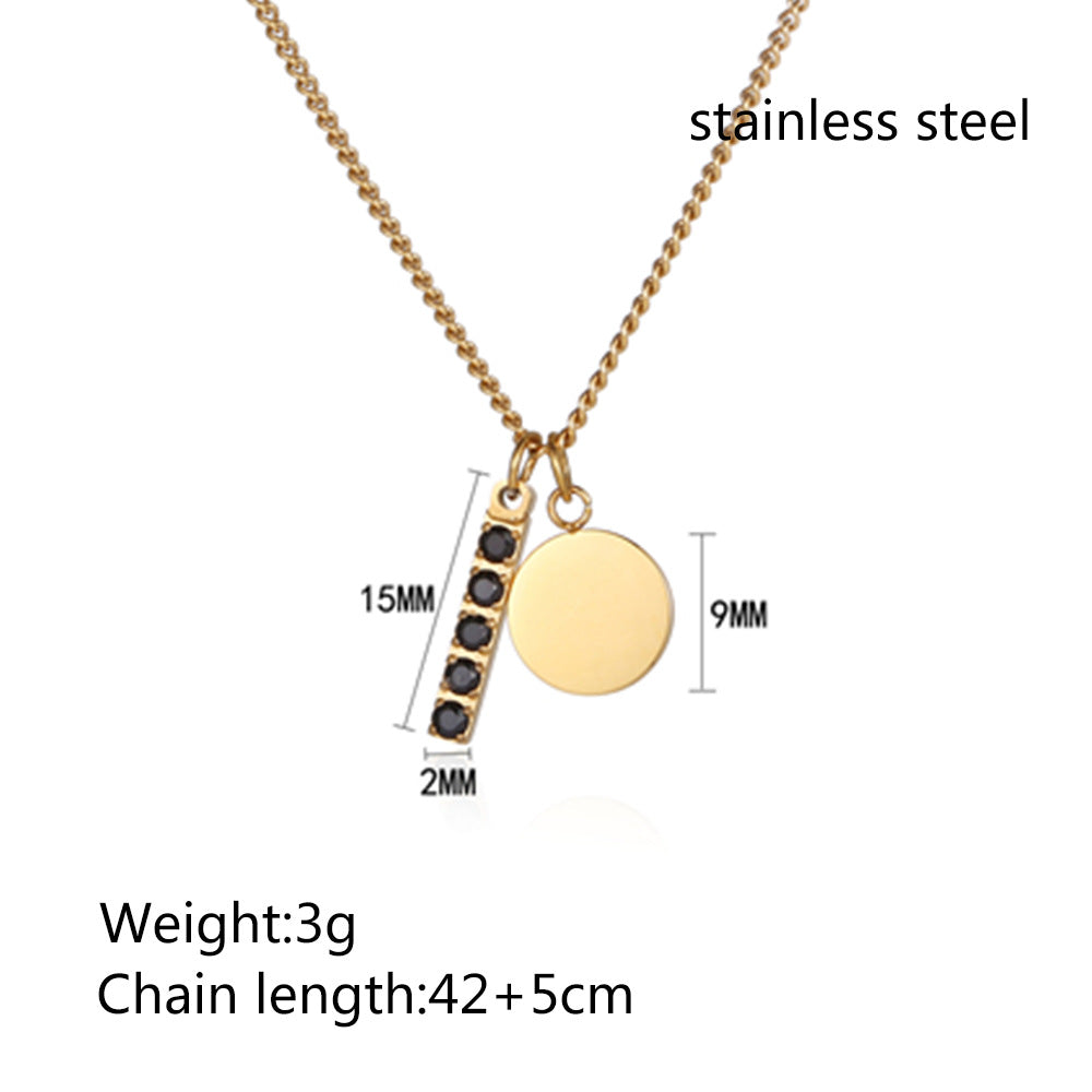 Wholesale Commute Color Block Titanium Steel Inlay Zircon Pendant Necklace