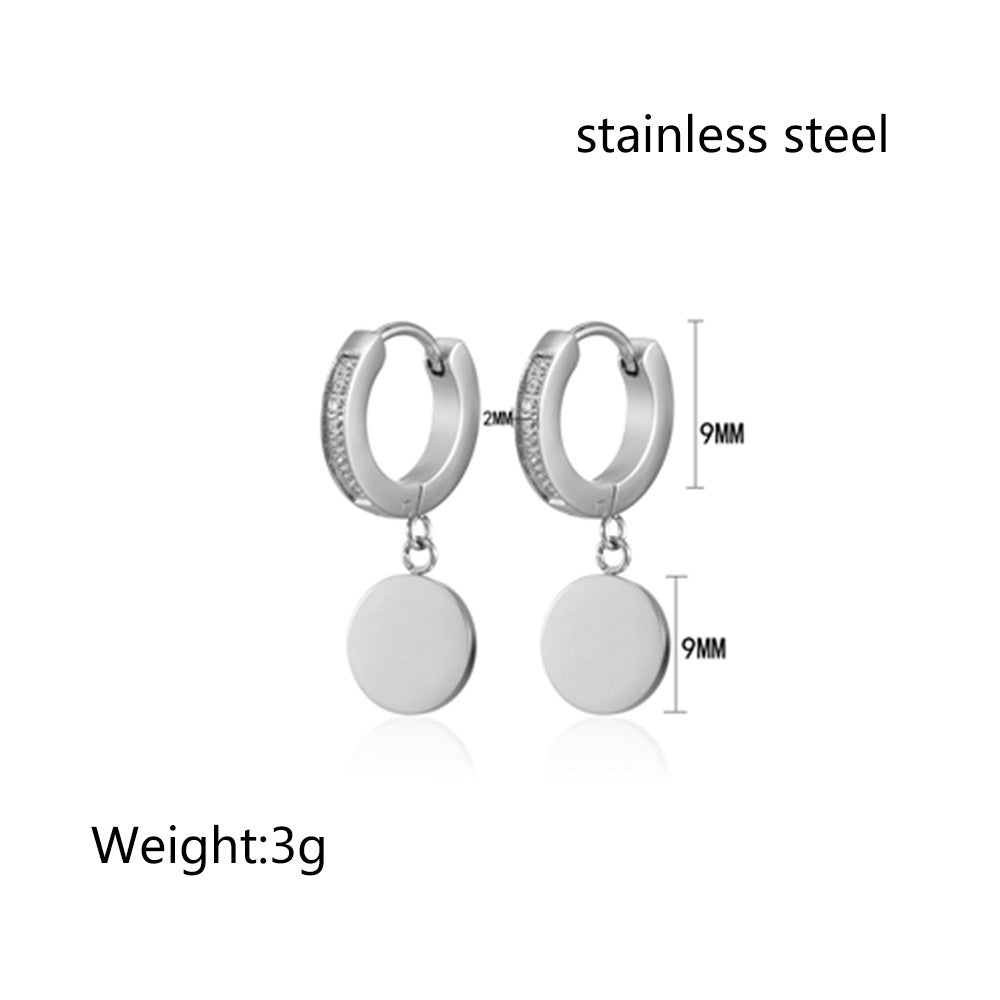 1 Pair Simple Style Solid Color Inlay Titanium Steel Zircon Drop Earrings