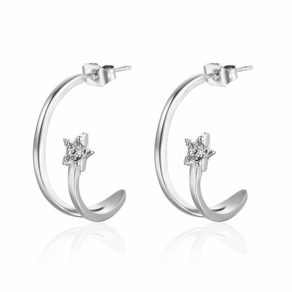 1 Pair Simple Style Solid Color Inlay Titanium Steel Zircon Ear Studs