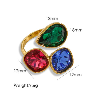 Vintage Style Geometric Color Block Stainless Steel Plating Inlay Zircon Open Rings