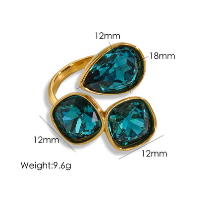 Vintage Style Geometric Color Block Stainless Steel Plating Inlay Zircon Open Rings