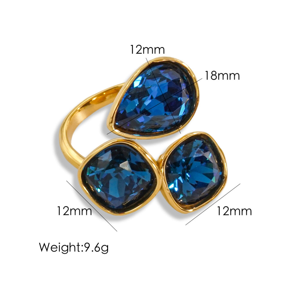 Vintage Style Geometric Color Block Stainless Steel Plating Inlay Zircon Open Rings