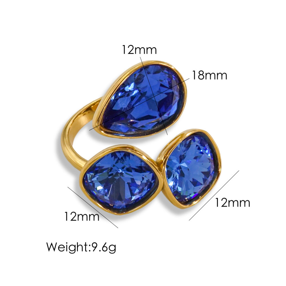 Vintage Style Geometric Color Block Stainless Steel Plating Inlay Zircon Open Rings