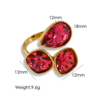 Vintage Style Geometric Color Block Stainless Steel Plating Inlay Zircon Open Rings