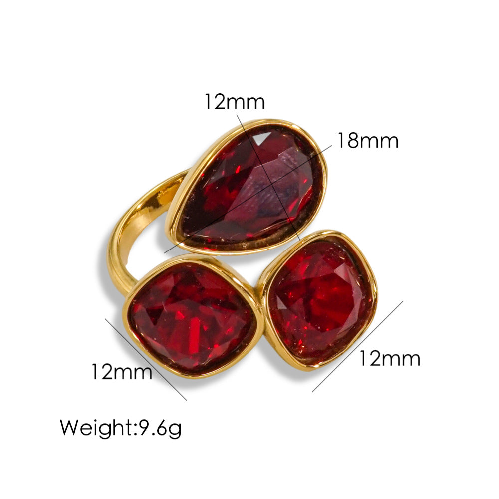 Vintage Style Geometric Color Block Stainless Steel Plating Inlay Zircon Open Rings