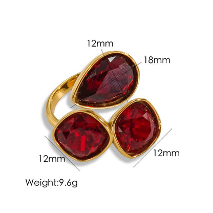 Vintage Style Geometric Color Block Stainless Steel Plating Inlay Zircon Open Rings