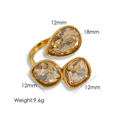 Vintage Style Geometric Color Block Stainless Steel Plating Inlay Zircon Open Rings