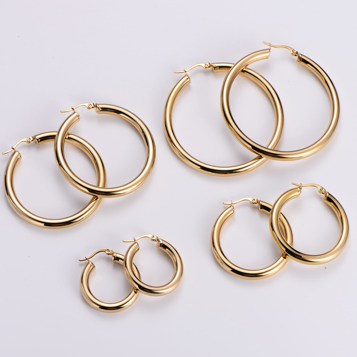 4 Pairs Simple Style Classic Style Solid Color Plating Stainless Steel 18k Gold Plated Earrings