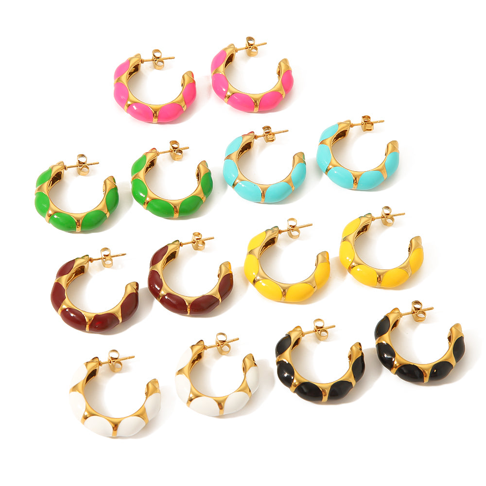 1 Pair Vintage Style Simple Style C Shape Epoxy Plating Stainless Steel 18k Gold Plated Ear Studs