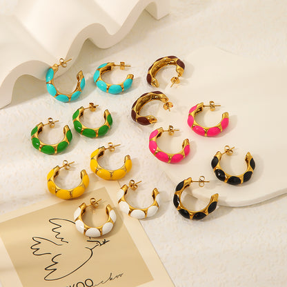 1 Pair Vintage Style Simple Style C Shape Epoxy Plating Stainless Steel 18k Gold Plated Ear Studs