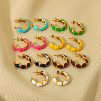 1 Pair Vintage Style Simple Style C Shape Epoxy Plating Stainless Steel 18k Gold Plated Ear Studs