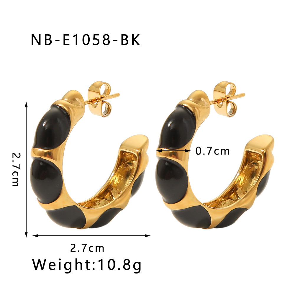 1 Pair Vintage Style Simple Style C Shape Epoxy Plating Stainless Steel 18k Gold Plated Ear Studs