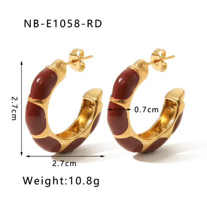 1 Pair Vintage Style Simple Style C Shape Epoxy Plating Stainless Steel 18k Gold Plated Ear Studs