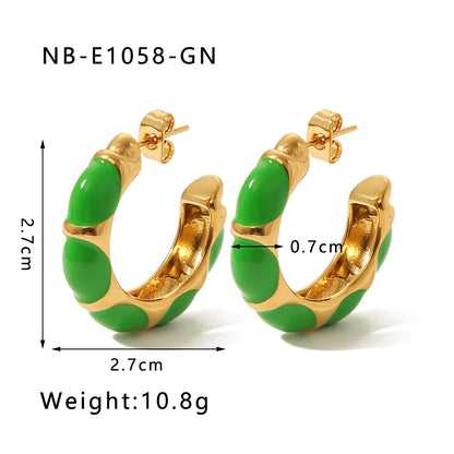 1 Pair Vintage Style Simple Style C Shape Epoxy Plating Stainless Steel 18k Gold Plated Ear Studs