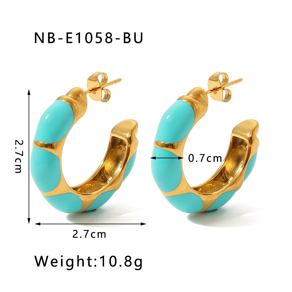 1 Pair Vintage Style Simple Style C Shape Epoxy Plating Stainless Steel 18k Gold Plated Ear Studs