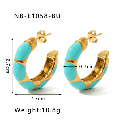 1 Pair Vintage Style Simple Style C Shape Epoxy Plating Stainless Steel 18k Gold Plated Ear Studs