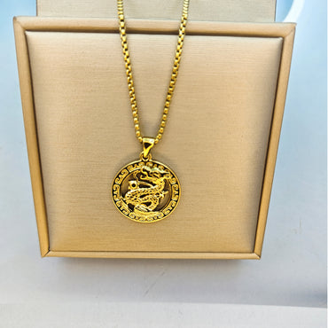 Chinoiserie Streetwear Dragon Stainless Steel Plating 18k Gold Plated Pendant Necklace