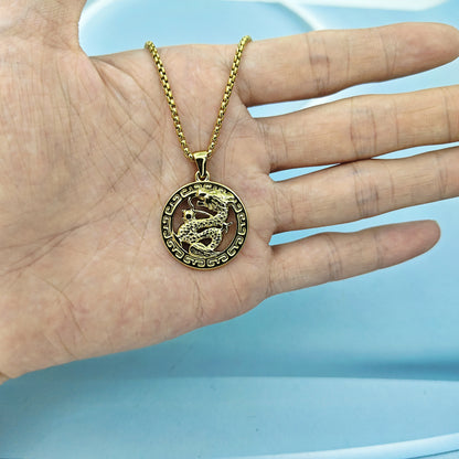 Chinoiserie Streetwear Dragon Stainless Steel Plating 18k Gold Plated Pendant Necklace